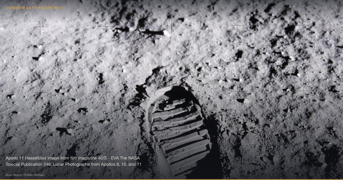 Abiotic Oil Conspiracy (1877) — Apollo 11 Hasselblad image from film magazine 40/S - EVA The NASA Special Publication 246, Lunar Photographs from Apollos 8, 10, and 11 (1971) has the following caption for this photo: This overhead view shows a detailed section of the lunar surface and the amount of compaction caused by the weight of a man. This photo was used in Figure 1-27 in the Apollo 11 Preliminary Science Report (NASA SP-214), 1969, which has the following caption: The astronaut photographed his own footprint to permit later study of the lunar surface bearing strength. The thin, crusty appearance of the surface was similar to that discovered during the Surveyor soil mechanics experiments. (NASA AS11-40-5877) This photo was used again in Figure 3-12 in the Apollo 11 Preliminary Science Report, which has the following caption: Hasselblad photograph AS11-40-5877 showing an astronaut's bootprint in the lunar surface. This photo was used again in Figure 4-24 in the Apollo 11 Preliminary Science Report, which has the following caption: Same surface as shown in figure 4-23 after having been stepped on by an astronaut. Note the bulged and cracked region in front and to the sides of the footprint. (NASA AS11-40-5877) Figure 4-23 is a photo (AS11-40-5876) of the same surface prior to making the bootprint.