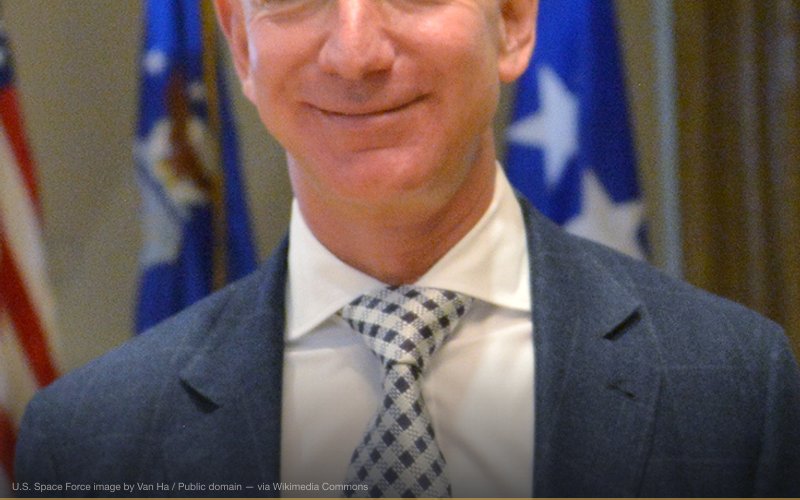 Jeff Bezos, founder of private space company Blue Origin and the Amazon.com, visited the Los Angeles Air Force base, Space and Missile Systems center and spoke to the Commanders and Leaderships of Air Force Space Command at Ft. MacArthur, San Pedro, Calif., Oct 25, 2017. — related to Amazon Alexa / Smart Speakers as Surveillance Devices