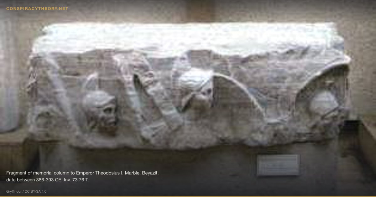 Ancient Knowledge Systematically Suppressed by Church (300) — Fragment of memorial column to Emperor Theodosius I. Marble, Beyazit, date between 386-393 CE. Inv. 73 76 T.