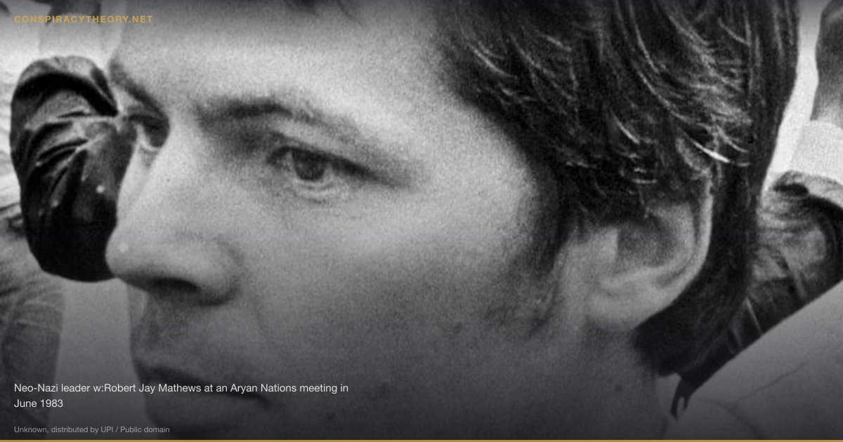Aryan Nations — Hayden Lake White Supremacist Compound (1977) — Neo-Nazi leader w:Robert Jay Mathews at an Aryan Nations meeting in June 1983