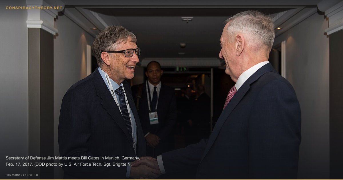 Bill Gates Global Health Conspiracy (2010) — Secretary of Defense Jim Mattis meets Bill Gates in Munich, Germany, Feb. 17, 2017. (DOD photo by U.S. Air Force Tech. Sgt. Brigitte N. Brantley)