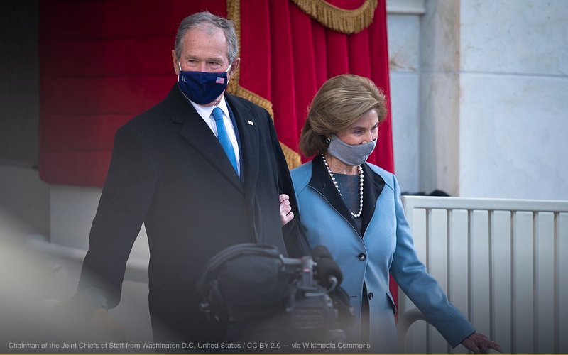 Former President George W. Bush and his wife Laura attend the 59th Presidential Inauguration ceremony in Washington, Jan. 20, 2021. President Joe Biden and Vice President Kamala Harris took the oath of office on the West Front of the U.S. Capitol. (DOD Photo by Navy Petty Officer 1st Class Carlos M. Vazquez II) — related to 2000 Florida Election Stolen — Bush v. Gore