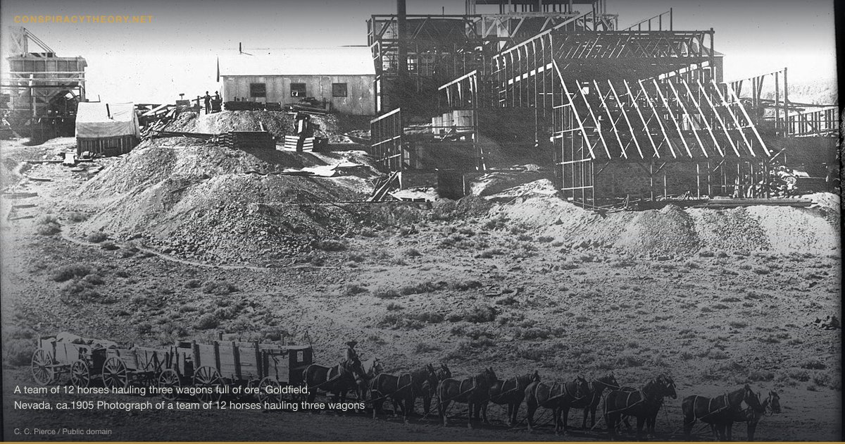 Crop Circle Plasma Vortex Natural Phenomenon Theory (1980) — A team of 12 horses hauling three wagons full of ore, Goldfield, Nevada, ca.1905 Photograph of a team of 12 horses hauling three wagons full of ore, Goldfield, Nevada, ca.1905. Above, on a hill, are a mill and other mining facilities. The hill is covered with shrubs.; "In 1902 gold was discovered in the hills near Tonopah, Nevada. Soon a few tents dotted the barren hills among the Joshua trees, and the boomtown of Goldfield was born. In 1903 only 36 people lived in the new town. By 1908 Goldfield was Nevada's largest city, with over 25,000 inhabitants. Along with the influx of miners and businessmen, came the labor unions. The Western Federation of Miners, the Industrial Workers of the World and the American Federation of Labor all vied for power in the region. During the early years, the unions were able to control wages and working hours. But in November, 1906, the Goldfield Consolidated Mines Company was incorporated by owners George Wingfield and United States Senator George Nixon, signaling the beginning of monopoly control in Goldfield, and the start of an adversarial relationship between mine owners and the unions." -- unknown author. Call number: CHS-5429 Photographer: .mw-parser-output .commons-creator-table{background-color:#f0f0ff;box-sizing:border-box;font-size:95%;text-align:start;color:inherit}.mw-parser-output .commons-creator-table>tbody>tr{vertical-align:top}.mw-parser-output .commons-creator-table>tbody>tr>th{background-color:var(--background-color-neutral,#e0e0ee);font-weight:bold;text-align:start;color:inherit}.mw-parser-output .mw-collapsible-toggle-expanded.mw-collapsible-arrowtoggle,.mw-parser-output .mw-collapsible-toggle-expanded .mw-collapsible-arrowtoggle{padding-left:20px!important;background-image:url("https://upload.wikimedia.org/wikipedia/commons/1/10/MediaWiki_Vector_skin_action_arrow.png");background-repeat:no-repeat;background-position:left center}.mw-parser-output .mw-collapsible-toggle-collapsed.mw-collapsible-arrowtoggle,.mw-parser-output .mw-collapsible-toggle-collapsed .mw-collapsible-arrowtoggle{padding-left:20px!important;background-repeat:no-repeat}.mw-parser-output .commons-creator-table[dir="ltr"] .mw-collapsible-toggle-collapsed.mw-collapsible-arrowtoggle,.mw-parser-output .commons-creator-table[dir="ltr"] .mw-collapsible-toggle-collapsed .mw-collapsible-arrowtoggle{background-image:url("https://upload.wikimedia.org/wikipedia/commons/4/41/MediaWiki_Vector_skin_right_arrow.png");background-position:left center}.mw-parser-output .commons-creator-table[dir="rtl"] .mw-collapsible-toggle-collapsed.mw-collapsible-arrowtoggle,.mw-parser-output .commons-creator-table[dir="rtl"] .mw-collapsible-toggle-collapsed .mw-collapsible-arrowtoggle{background-image:url("https://upload.wikimedia.org/wikipedia/commons/1/1e/MediaWiki_Vector_skin_left_arrow.png");background-position:right center}@media(max-width:719px){.mw-parser-output .commons-creator-table,.mw-parser-output .commons-creator-table>tbody{box-sizing:border-box;display:block;width:100%}.mw-parser-output .commons-creator-table>tbody{border-right:1px solid var(--border-color-base,#aaa);border-bottom:1px solid var(--border-color-base,#aaa)}.mw-parser-output .commons-creator-table>tbody>tr{border-top:1px solid var(--border-color-base,#aaa);display:flex;flex-wrap:wrap}.mw-parser-output .commons-creator-table>tbody>tr>th{border-left:1px solid var(--border-color-base,#aaa);padding:2px;flex:1 1 100%}.mw-parser-output .commons-creator-table>tbody>tr>td{border-left:1px solid var(--border-color-base,#aaa);padding:2px;flex:1 1}}@media(min-width:720px){.mw-parser-output .commons-creator-table{border:1px solid var(--border-color-base,#aaa);border-collapse:collapse;border-spacing:0;padding:5px}.mw-parser-output .commons-creator-table>tbody>tr>th,.mw-parser-output .commons-creator-table>tbody>tr>td{border:1px solid var(--border-color-base,#aaa);padding:2px}.mw-parser-output .commons-creator-table>tbody>tr>.halfwidth{max-width:10em}.mw-parser-output .commons-creator-table>tbody>tr>.fullwidth{max-width:20em}}@media screen{html.skin-theme-clientpref-night .mw-parser-output .commons-creator-table{background-color:#0c0b19}}@media screen and (prefers-color-scheme:dark){html.skin-theme-clientpref-os .mw-parser-output .commons-creator-table{background-color:#0c0b19}} C. C. Pierce (1861–1946) Alternative names Charles C. Pierce; Charles Chester Pierce Description American photographer Date of birth/death 22 November 1861 7 November 1946 Location of birth Springfield Authority file : Q61995887 VIAF: 68114291 LCCN: n91108254 KulturNav: f9c3334b-1519-4337-9154-3f8b9aa79695 WorldCat creator QS:P170,Q61995887:Filename: CHS-5429 Coverage date: circa 1905 Part of collection: California Historical Society Collection, 1860-1960 Format: glass plate negatives Type: images Geographic subject (city or populated place): Goldfield Repository name: USC Libraries Special Collections Accession number: 5429 Microfiche number: 1-155-; 1-113-11 Archival file: chs_Volume75/CHS-5429.tiff Part of subcollection: Title Insurance and Trust, and C.C. Pierce Photography Collection, 1860-1960 Repository address: Doheny Memorial Library, Los Angeles, CA 90089-0189 Geographic subject (country): USA Format (aacr2): 2 photographs : glass photonegative, photoprint, b&w ; 21 x 26 cm. Rights: Digitally reproduced by the USC Digital Library; From the California Historical Society Collection at the University of Southern California Subject (adlf): mine sites Project: USC Repository email: specol@usc.edu Contributing entity: California Historical Society Date created: circa 1905 Publisher (of the digital version): University of Southern California. Libraries Format (aat): photographic prints; photographs Geographic subject (state): Nevada Subject (file heading): Transportation -- Draft -- Wagons; Mining -- Out of state -- Nevada -- Goldfield Legacy record ID: chs-m11785; USC-1-1-1-11937 Access conditions: Send requests to address or e-mail given. Phone (213) 821-2366; fax (213) 740-2343. Geographic subject (county): Esmeralda Subject (lcsh): Wagons; Horses; Mines and mineral resources