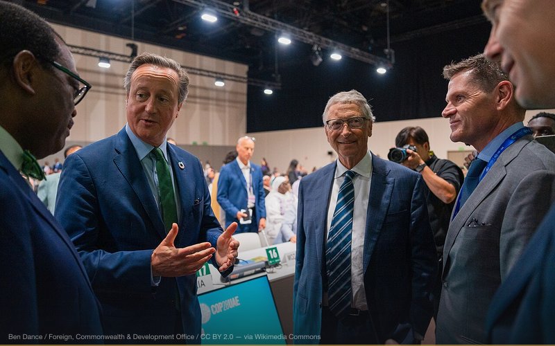 Foreign Secretary David Cameron speaks with Co-chair of the Bill & Melinda Gates Foundation, Bill Gates at COP28. — related to Elite Depopulation Agenda