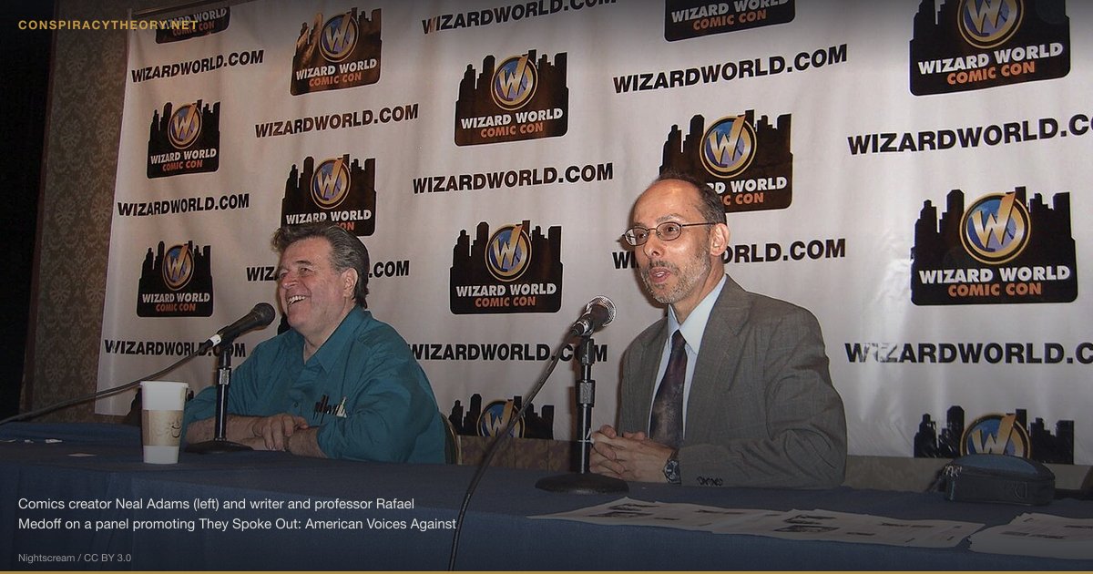 Expanding Earth Theory (1889) — Comics creator Neal Adams (left) and writer and professor Rafael Medoff on a panel promoting They Spoke Out: American Voices Against the Holocaust, an online educational motion comics series, at the Big Apple Convention in Manhattan, May 22, 2011. Photographed by Luigi Novi. This photo is not in the public domain. It may, however, be used, modified and published for any purpose, free of charge, only if the photographer is properly credited, either by linking the photograph to this page, or with an easily visible credit to the photographer placed near the photo in each instance in which it is used. Please maintain the original file name in all uses. (See licensing information below.) Publication of this photo without this proper attribution constitutes copyright infringement. You can see a gallery of some of my other photos here. If you have any questions, you can contact me on my Wikipedia Talk Page.