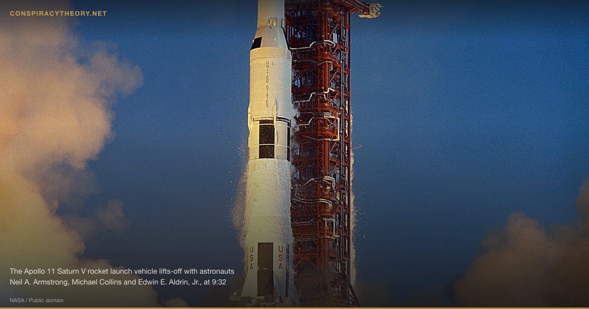 Extraterrestrial Life Cover-Up (1947) — The Apollo 11 Saturn V rocket launch vehicle lifts-off with astronauts Neil A. Armstrong, Michael Collins and Edwin E. Aldrin, Jr., at 9:32 a.m. EDT July 16, 1969, from Kennedy Space Center's Launch Complex Pad 39A.