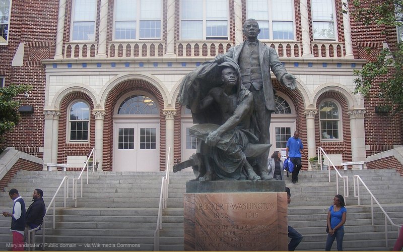 Statute of Booker T. Washington in front of Booker T. Washington High School in Atlanta Artist: Charles Keck Dedicated May 20, 1927. — related to FBI Involvement in the Assassination of Martin Luther King Jr.