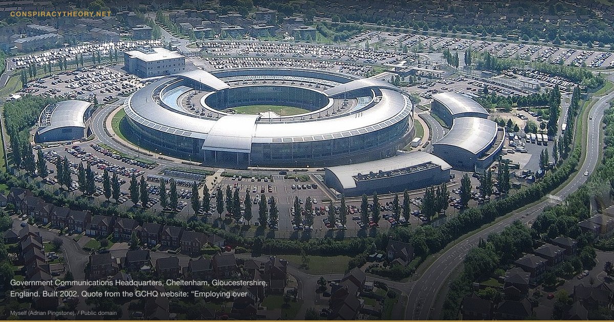GCHQ Tempora — UK Taps All Undersea Internet Cables (2011) — Government Communications Headquarters, Cheltenham, Gloucestershire, England. Built 2002. Quote from the GCHQ website: “Employing over 6,000 people from a range of diverse backgrounds, we strive to keep Britain safe and secure by working with our partners in the Secret Intelligence Service (MI6) and MI5. Our headquarters is based in Cheltenham, with regional hubs in Scarborough, Bude, Harrogate and Manchester”. Looking south-east from a Piper Cherokee Warrior (reg G-BBXW) during a pleasure flight from Gloucestershire Airport.