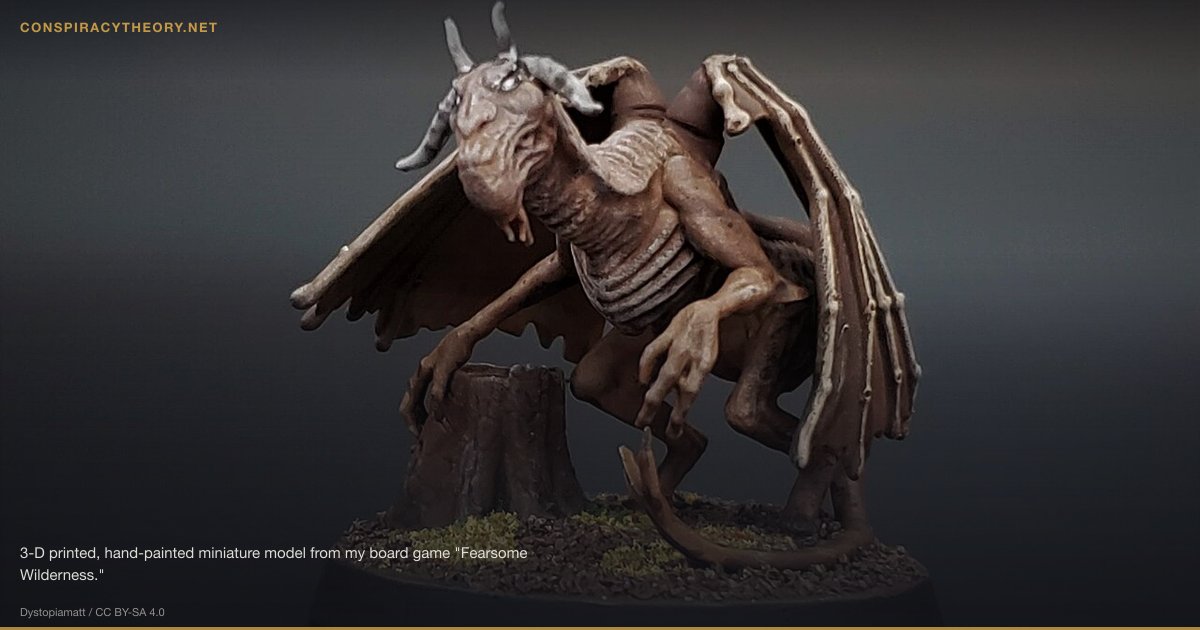 Jersey Devil -- Pine Barrens, New Jersey (1735) — 3-D printed, hand-painted miniature model from my board game "Fearsome Wilderness."