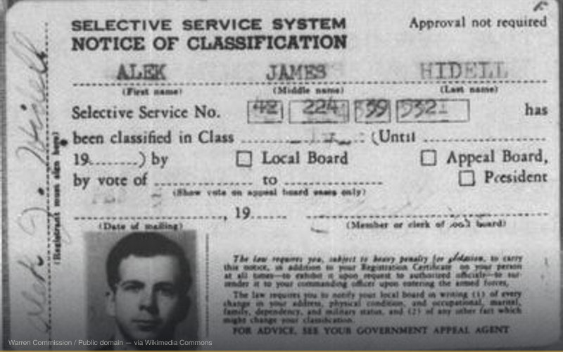 Fake service card with the name Alex J. Hidell — related to JFK Second Shooter from the Grassy Knoll
