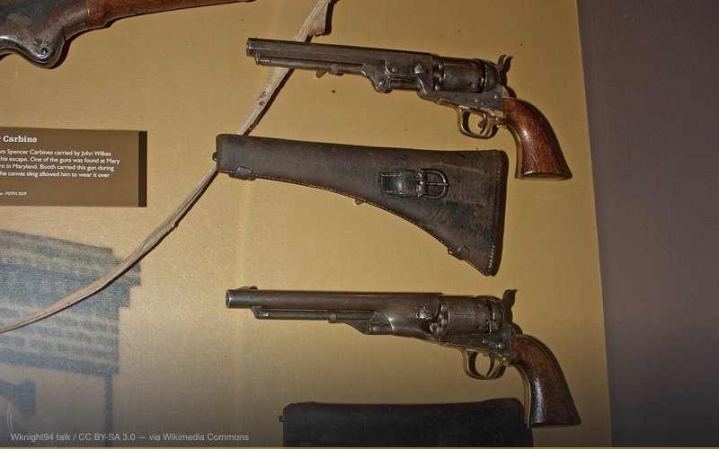 Guns carried by John Wilkes Booth when he was captured/killed, on display at Ford's Theatre museum in Washington, D.C. — related to Lincoln Assassination: Wider Conspiracy