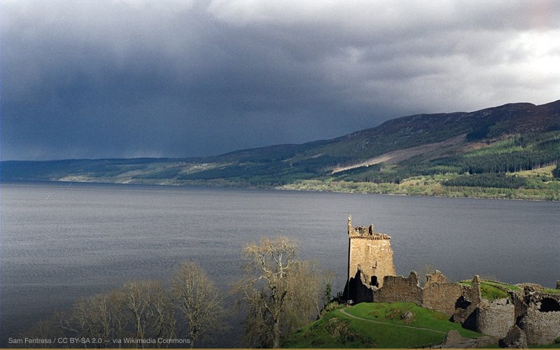 Loch Ness with Urquhart Castle in the foreground. — related to Loch Ness Monster — Nessie