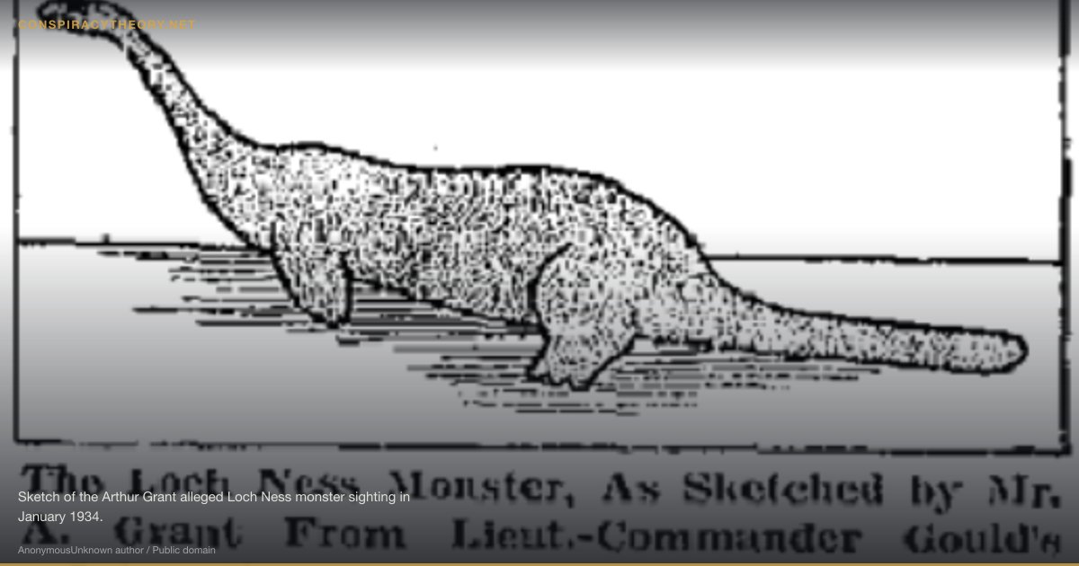 Loch Ness Monster — Nessie (1933) — Sketch of the Arthur Grant alleged Loch Ness monster sighting in January 1934.