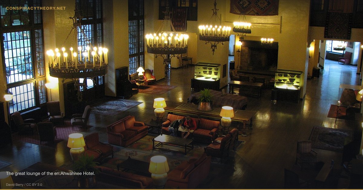 Apollo Moon Landing Hoax (1976) — The great lounge of the en:Ahwahnee Hotel.