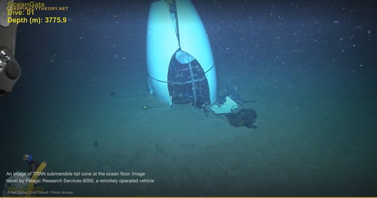 OceanGate Titan Conspiracy Theories (2023-06-18) — An image of TITAN submersible tail cone at the ocean floor. Image taken by Pelagic Research Services 6000, a remotely operated vehicle (ROV).