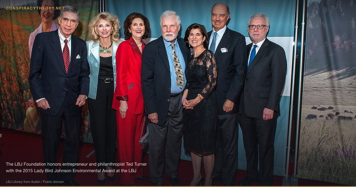 Chemtrails as Population Control (1999) — The LBJ Foundation honors entrepreneur and philanthropist Ted Turner with the 2015 Lady Bird Johnson Environmental Award at the LBJ Presidential Library on May 21, 2015. The program was introduced by Larry Temple and Tom Johnson, moderated by CNN’s Wolf Blitzer, and LBJ's daughters, Lynda Robb and Luci Johnson, presented the award. Photo by Chris Caselli.