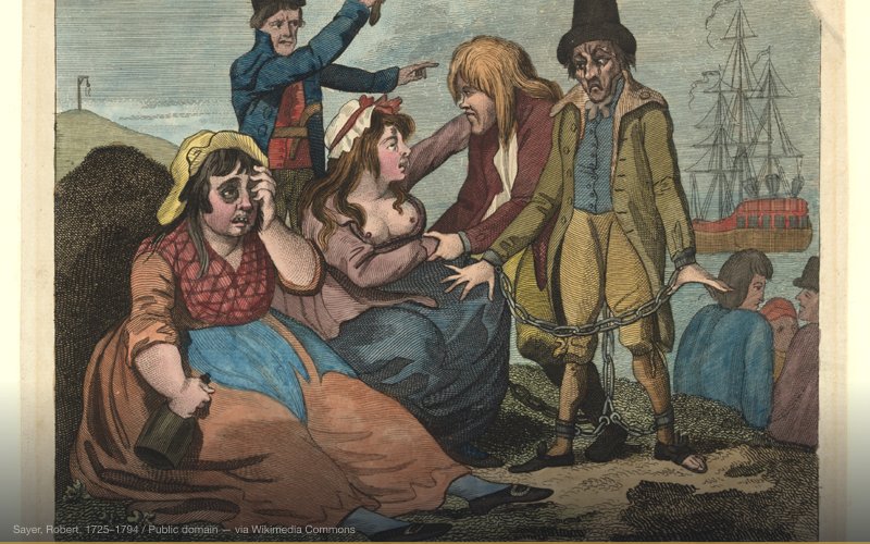 Black-eyed Sue and Sweet Poll of Plymouth taking leave of their lovers who are going to Botany Bay London : Published by Rbt. Sayer & Co., 1792. — related to Prison-Industrial Complex Conspiracy