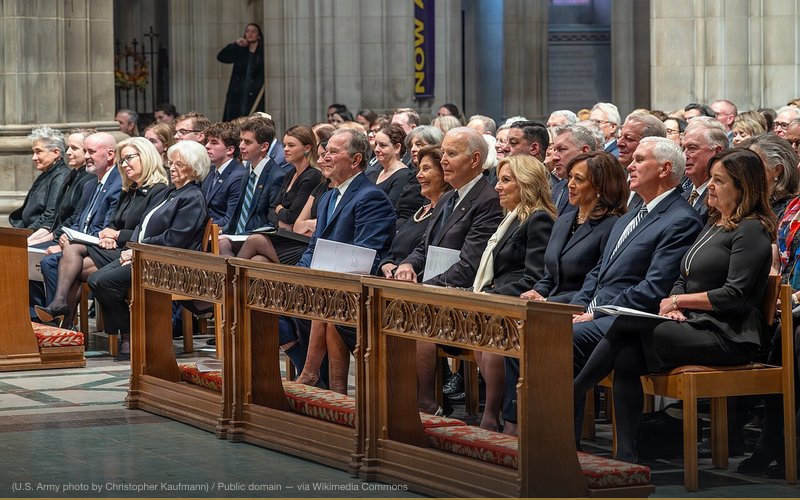 Former Presidents, from left, George W. Bush with Laura Bush and Joe Biden with Jill Biden, and other invited dignitaries, look on during the funeral for former Vice President Richard B. Cheney at the Washington National Cathedral, in Washington D.C., Nov. 20, 2025. (U.S. Army photo by Christopher Kaufmann) — related to Shadow Government / Continuity of Government