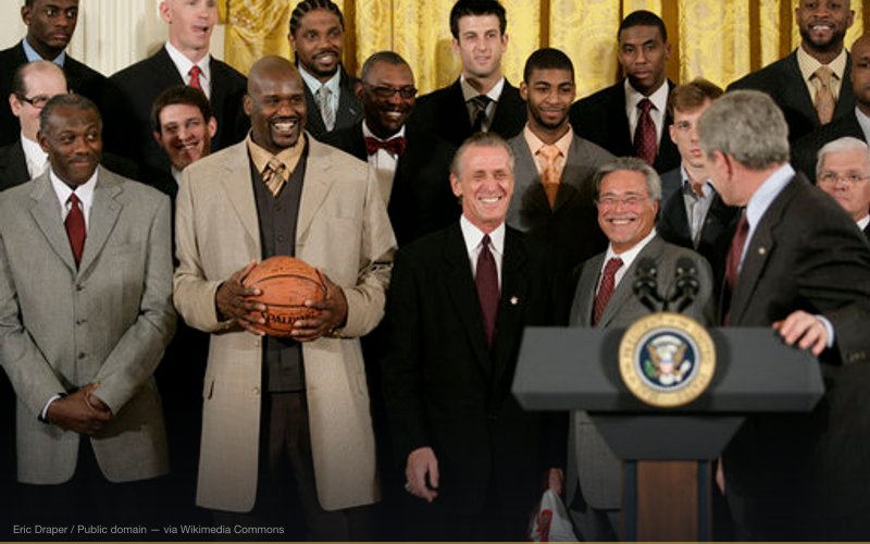 NBA Champs Miami Heat at the White House with President Bush — related to Shazaam: The Sinbad Genie Movie That Never Existed