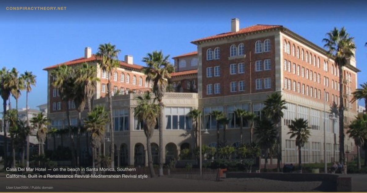 Synanon — From Drug Rehab to Violent Cult (1958) — Casa Del Mar Hotel — on the beach in Santa Monica, Southern California. Built in a Renaissance Revival-Mediterranean Revival style in 1926 as an elite beach club, now a hotel on the National Register of Historic Places in Los Angeles County.