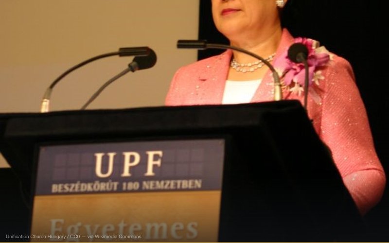Hak Ja Han Moon delivered her talk titled "God's Ideal Family and the Kingdom of Peace" in Corinthia Grand Hotel Royal in Budapest as part of her 2006 worldwide tour — related to Unification Church (Moonies)