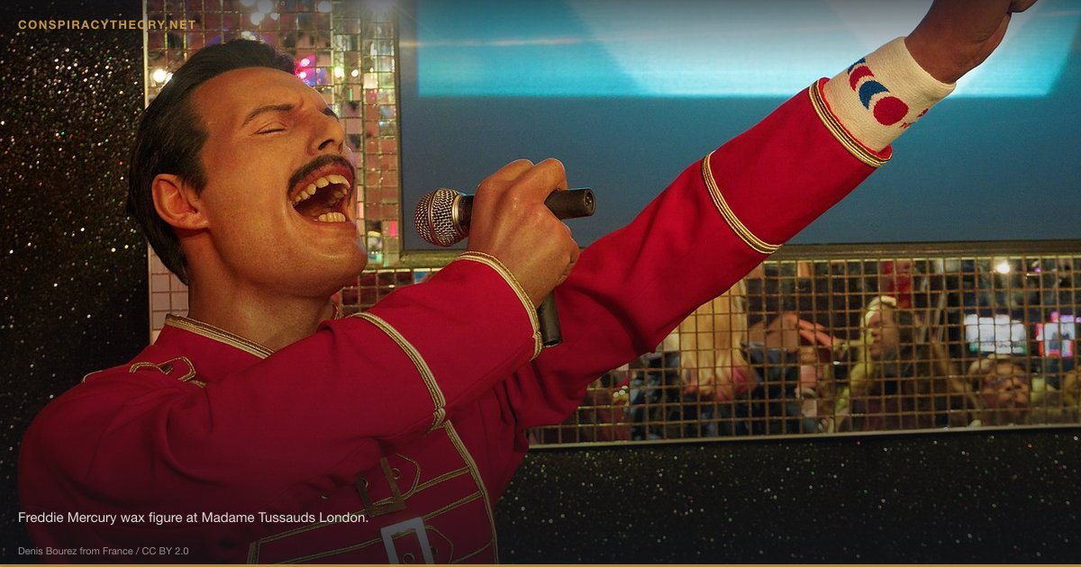 We Are the Champions — The Missing 'Of the World' (1977) — Freddie Mercury wax figure at Madame Tussauds London.