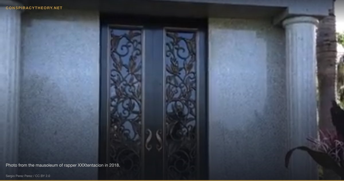 XXXTentacion Murder Conspiracy Theories (2018) — Photo from the mausoleum of rapper XXXtentacion in 2018.