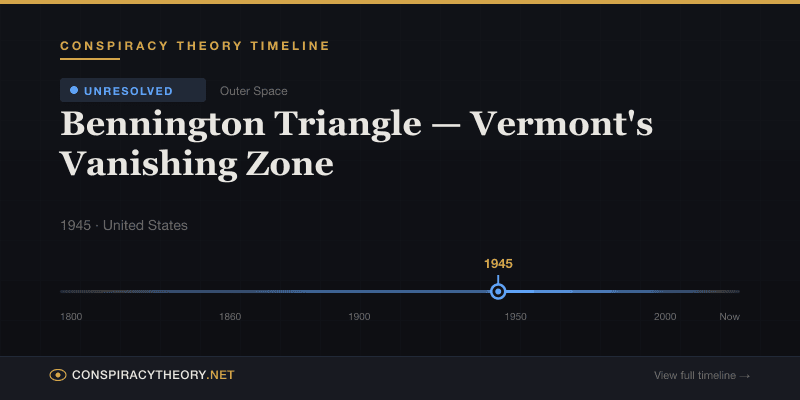 Bennington Triangle — Vermont's Vanishing Zone — Conspiracy Theory Timeline 1945, United States