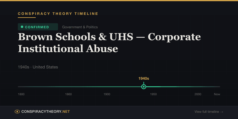Brown Schools & UHS — Corporate Institutional Abuse — Conspiracy Theory Timeline 1940s, United States