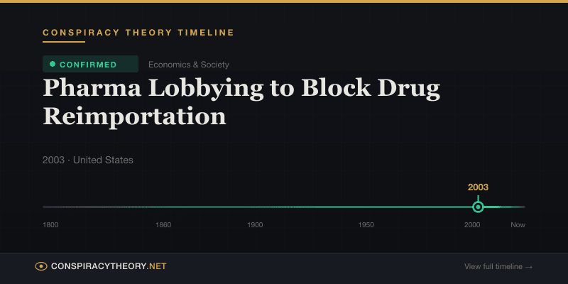 Pharma Lobbying to Block Drug Reimportation — Conspiracy Theory Timeline 2003, United States