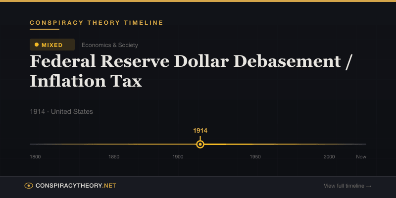 Federal Reserve Dollar Debasement / Inflation Tax — Conspiracy Theory Timeline 1914, United States