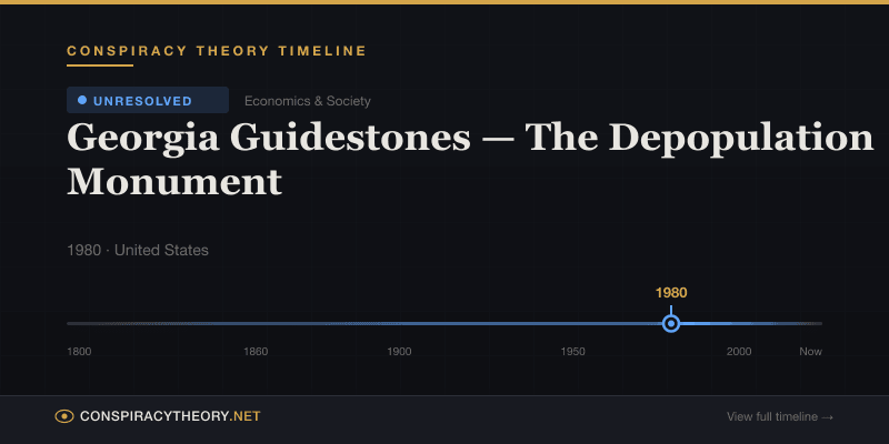 Georgia Guidestones — The Depopulation Monument — Conspiracy Theory Timeline 1980, United States