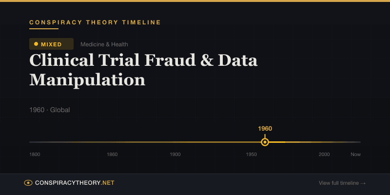 Clinical Trial Fraud & Data Manipulation — Conspiracy Theory Timeline 1960, Global