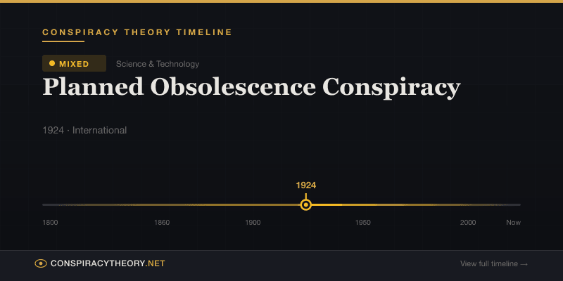Planned Obsolescence Conspiracy — Conspiracy Theory Timeline 1924, International