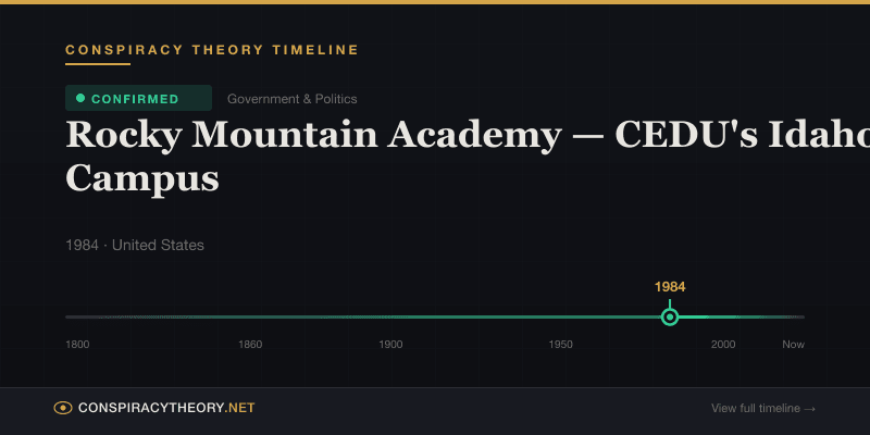 Rocky Mountain Academy — CEDU's Idaho Campus — Conspiracy Theory Timeline 1984, United States