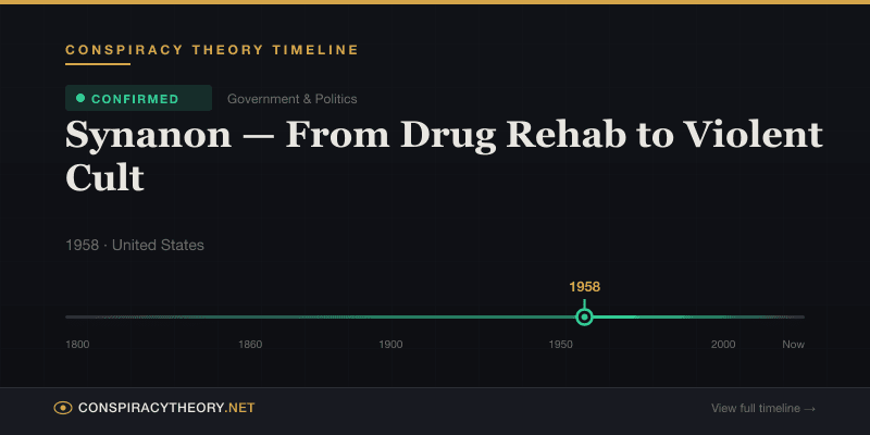 Synanon — From Drug Rehab to Violent Cult — Conspiracy Theory Timeline 1958, United States