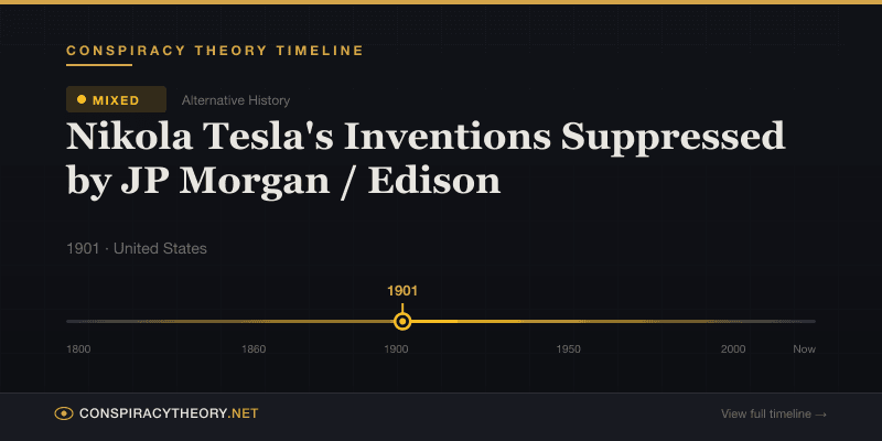 Nikola Tesla's Inventions Suppressed by JP Morgan / Edison — Conspiracy Theory Timeline 1901, United States