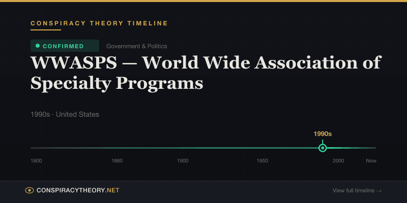 WWASPS — World Wide Association of Specialty Programs — Conspiracy Theory Timeline 1990s, United States
