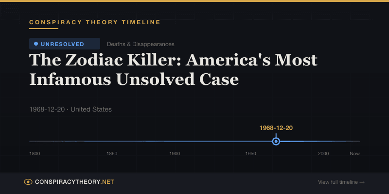 The Zodiac Killer: America's Most Infamous Unsolved Case — Conspiracy Theory Timeline 1968-12-20, United States
